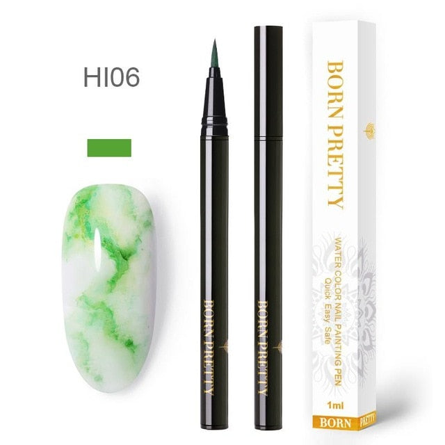 BORN PRETTY 1ml/6ml Water Color Ink Nail Painting Pen Design Blossoming Nail Polish BeautySmoke Effect Nail Art DIY Designs
