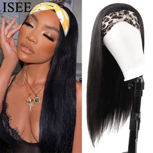 Straight Women's Headband Wig Malaysian Human Hair Wig Straight Non Lace Scarf  Wigs Glueless Natural ISEE HAIR Wig For Female