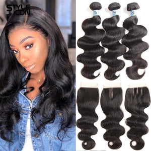 Body Wave Human Hair Bundles With Closure Lace Closure Remy Brazilian Hair Body Wave 3/4 Bundles With Closure 30Inches Extension