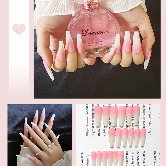 24pcs/box Full Cover fake Press on Nails Matte Yellow Pure Acrylic Frosted Ballerina acrylic for nails for Women free shipping