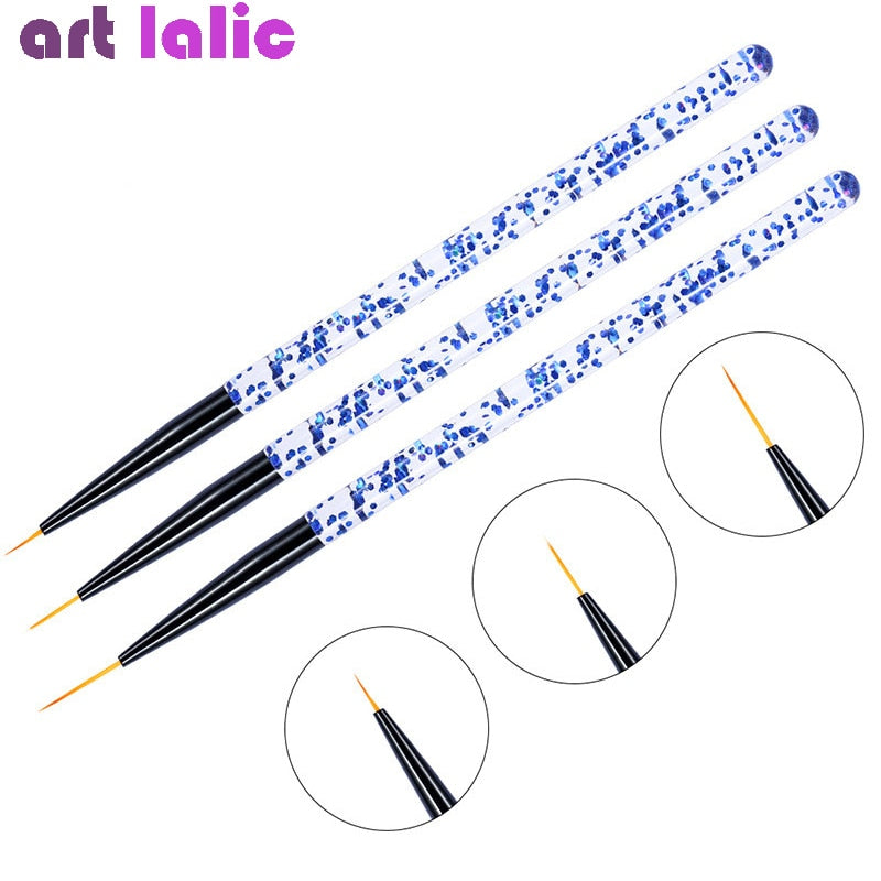 3pcs/set Nail Art Line Painting Pen 3D Tips Acrylic UV Gel Brushes Drawing Crystal Liner Glitter French Design Manicure Tool