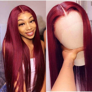 Burgundy Lace Front Human Hair Wigs 99J Human Hair Wig Brazilian Straight Lace Part Wig Pre-Plucked Remy Hair Shining Star 180