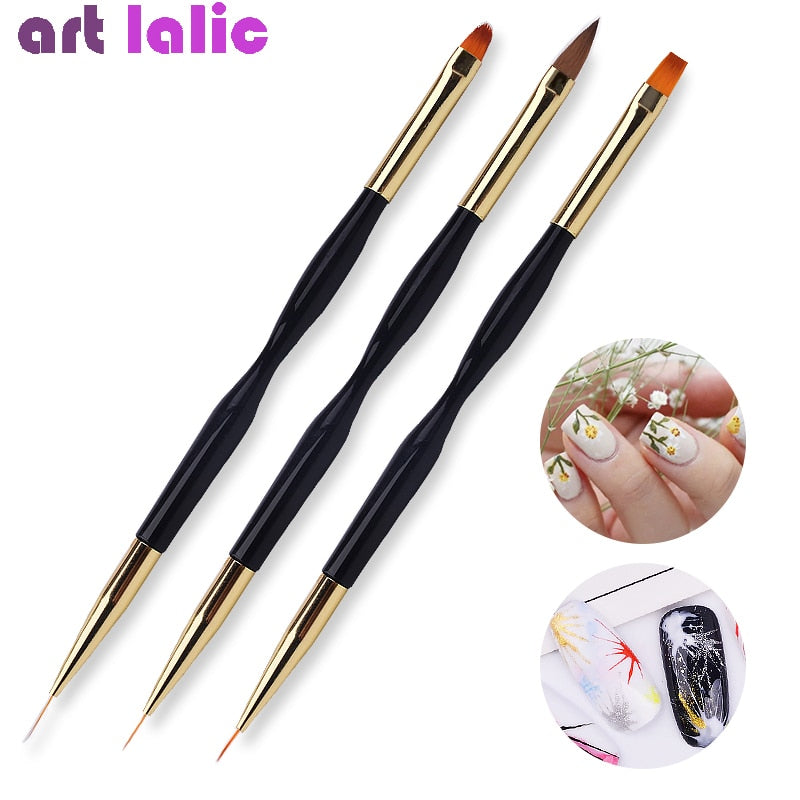 New 1Pc Double End Nail Brush Painting Drawing Lines Pen 3D Tips DIY UV Gel Flowers Design Nail Art Books Salon Manicure Tools