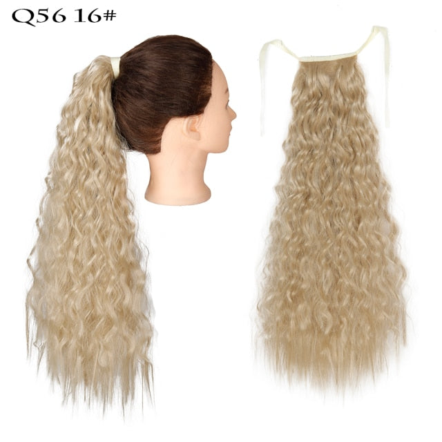 Long Curly Ponytail Wrap Around Ponytail Clip in Hair Extensions Natural Hairpiece Headwear Synthetic Hair Brown Gray