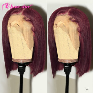 13x4 Straight Burgundy Bob Lace Front Wigs 99J Lace Front Human Hair Wigs Brazilian Pre plucked 150% Density  Jazz Star Non-Remy