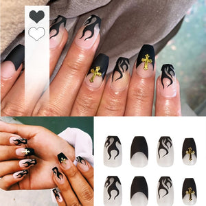 24pcs 4 Fire Patterns Design Cool Girls Hand Decorative False Nails with Glue Full Cover Detachable false nails with designs