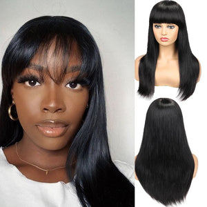 HANNE Brazilian Straight Human Hair Wigs With Bangs Glueless Pixie Cut perruque cheveux humain 100% Natural Wig Remy Hair Wigs