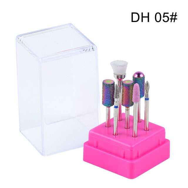 Combined Milling Cutters Set For Manicure , Ceramic Nail Drill Bits Kit Electric Removing Gel Polishing Tools