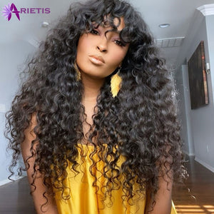 Glueless Water Wave Wig Peruvian Human Hair Wigs With Bangs Full Machine Made Wig For Black Women 8-24 Inches Fast Shipping