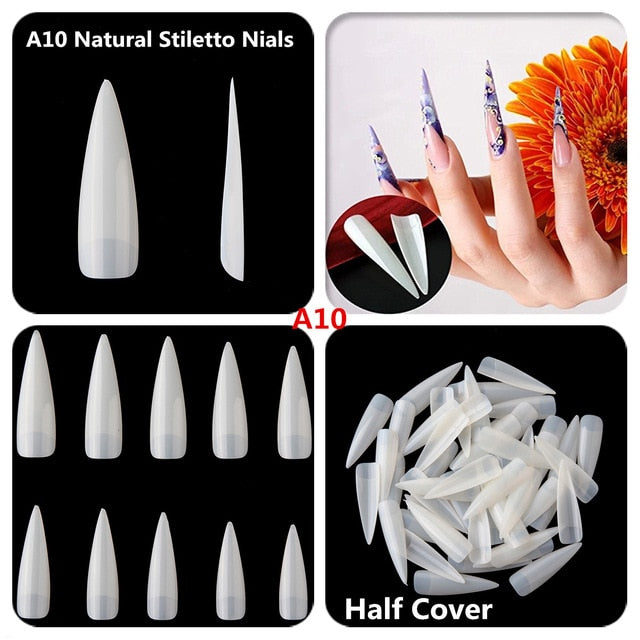 Makartt 500pcs Coffin Fake Nail  Tips Clear Natural XXL Gel Tips Full Cover False Acrylic Stiletto Ballerina Nails Press on Nail