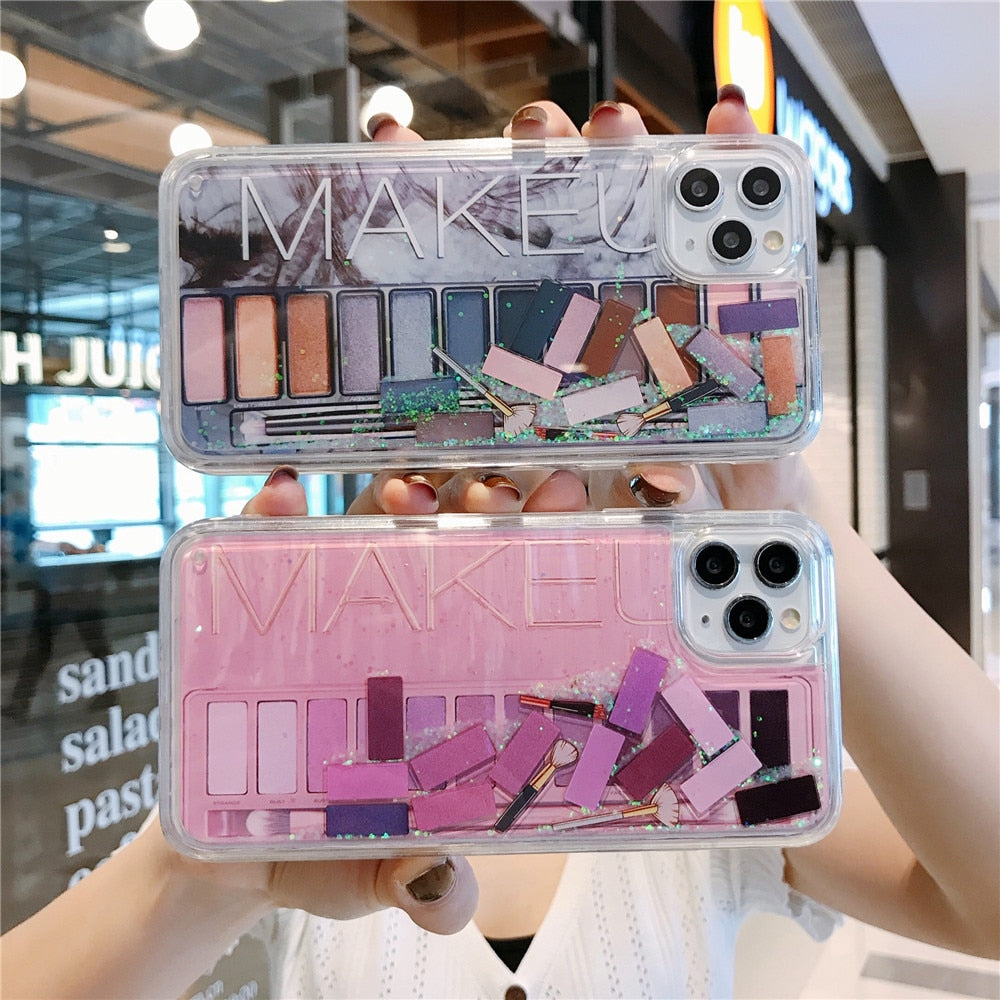 Fashion Liquid Quicksand Glitter Eye Shadow Make up Case for iPhone 12 11 Pro X XS Max XR 7 8 6 Plus Personal makeup Cover Coque