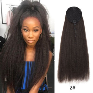 Leeons New Long Afro Kinky Curly Ponytail Synthetic Hair Pieces Natural Drawstring Ponytail Hair Extensions False Hair Pieces