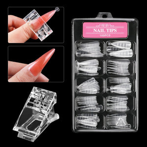 100 Pcs Poly Nail Gel Quick Building Mold Tips Nail Dual Forms Finger Extension Nail Art UV Builder Easy Find Nail Tools