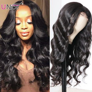 UNice Hair Long Body Wave Wigs 4x4 Inch Closure Wig Density 180% And 150% Natural Lace Wig With Pre-Plucked Natural Hairline