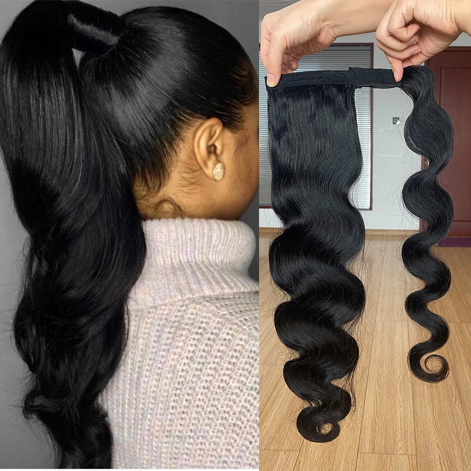 Wrap Around Ponytail Human Hair Brazilian Body Wave Pony Tail Remy Hair Clip In Ponytail Extensions For Women 120g
