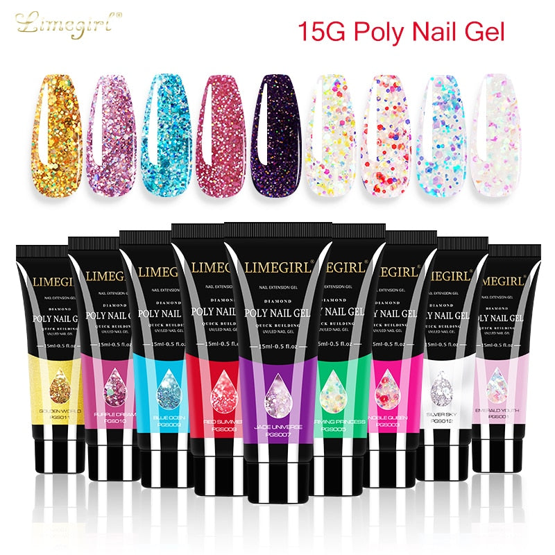 Limegirl 15ml Poly Nail Gel Glitter Builder Gel All For Manicure Nail Art Design Luminous Gel Nail Extension Nail Gel Gor Nails