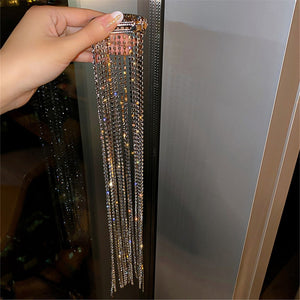 FYUAN Shine Full Rhinestone Hairpins for Women Bijoux Long Tassel Crystal Hair Accessories Wedding Banquet Jewelry