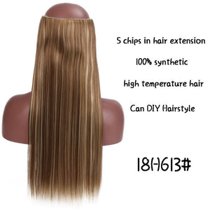 SHANGKE Straight Synthetic 24-Inch Clip in Hair Extensions Heat Resistant Wavy Hairpiece High Temperature Fiber False Hair