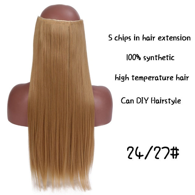 SHANGKE Straight Synthetic 24-Inch Clip in Hair Extensions Heat Resistant Wavy Hairpiece High Temperature Fiber False Hair