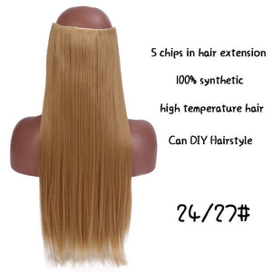 SHANGKE Straight Synthetic 24-Inch Clip in Hair Extensions Heat Resistant Wavy Hairpiece High Temperature Fiber False Hair