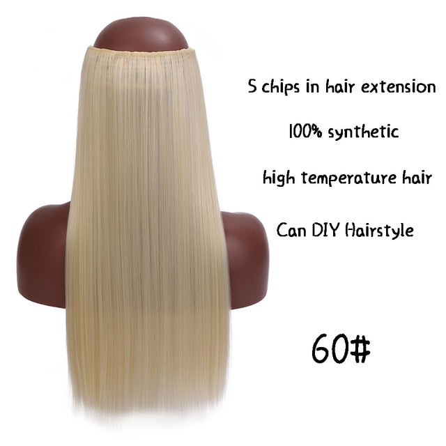 SHANGKE Straight Synthetic 24-Inch Clip in Hair Extensions Heat Resistant Wavy Hairpiece High Temperature Fiber False Hair