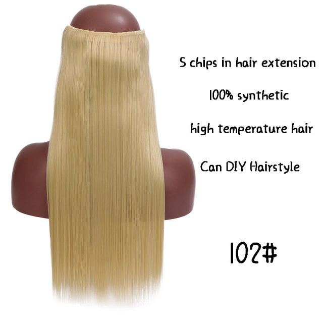 SHANGKE Straight Synthetic 24-Inch Clip in Hair Extensions Heat Resistant Wavy Hairpiece High Temperature Fiber False Hair