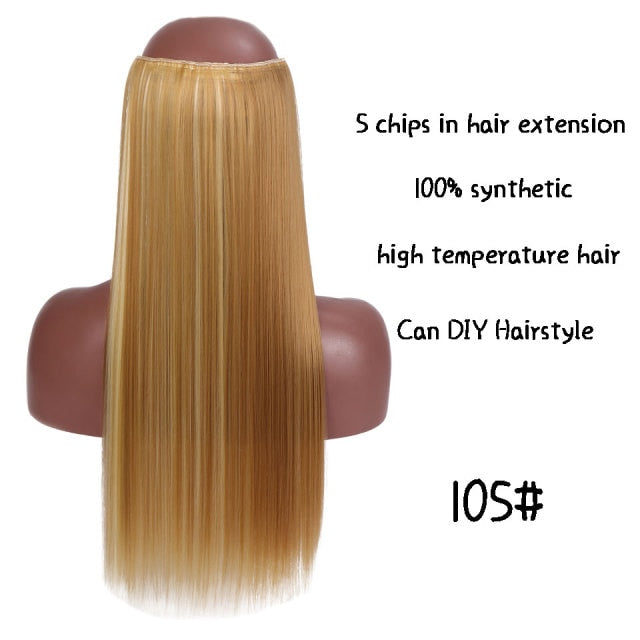 SHANGKE Straight Synthetic 24-Inch Clip in Hair Extensions Heat Resistant Wavy Hairpiece High Temperature Fiber False Hair