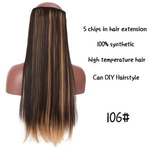 SHANGKE Straight Synthetic 24-Inch Clip in Hair Extensions Heat Resistant Wavy Hairpiece High Temperature Fiber False Hair