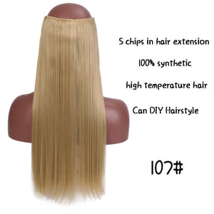 SHANGKE Straight Synthetic 24-Inch Clip in Hair Extensions Heat Resistant Wavy Hairpiece High Temperature Fiber False Hair