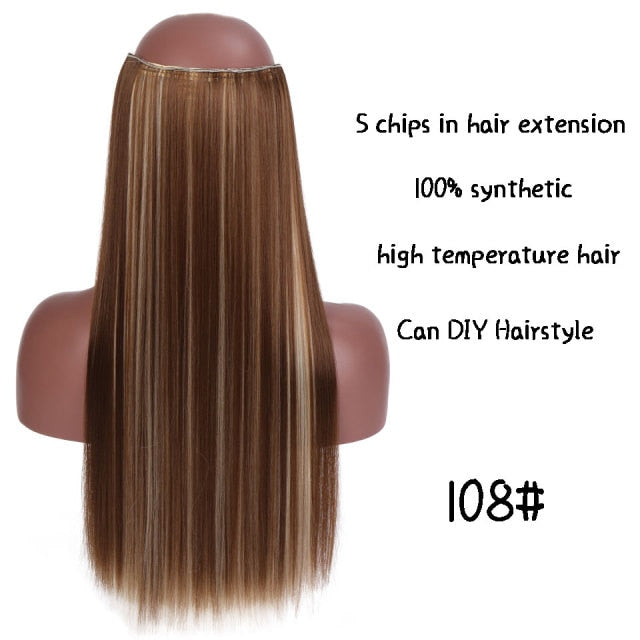 SHANGKE Straight Synthetic 24-Inch Clip in Hair Extensions Heat Resistant Wavy Hairpiece High Temperature Fiber False Hair