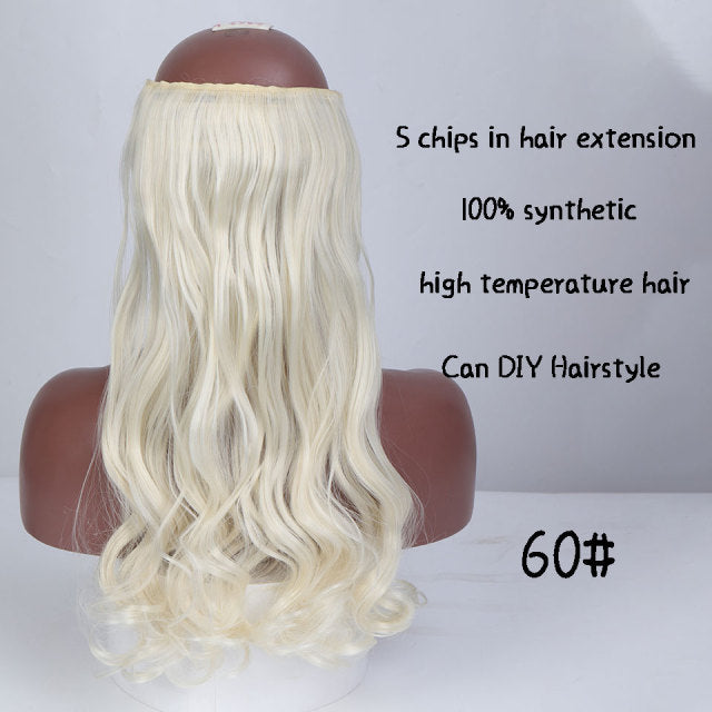 SHANGKE Straight Synthetic 24-Inch Clip in Hair Extensions Heat Resistant Wavy Hairpiece High Temperature Fiber False Hair