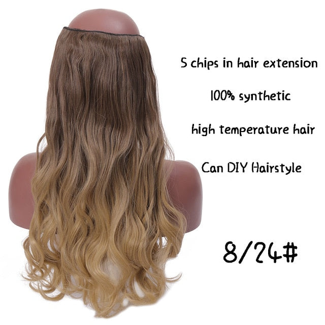 SHANGKE Straight Synthetic 24-Inch Clip in Hair Extensions Heat Resistant Wavy Hairpiece High Temperature Fiber False Hair