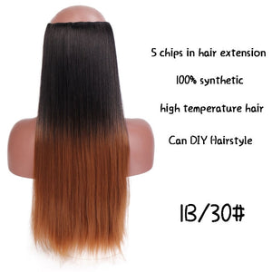 SHANGKE Straight Synthetic 24-Inch Clip in Hair Extensions Heat Resistant Wavy Hairpiece High Temperature Fiber False Hair