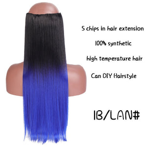 SHANGKE Straight Synthetic 24-Inch Clip in Hair Extensions Heat Resistant Wavy Hairpiece High Temperature Fiber False Hair