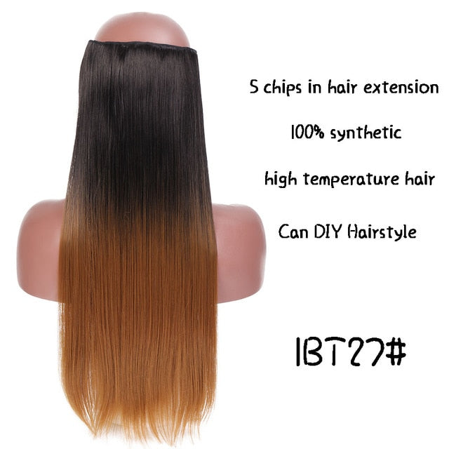 SHANGKE Straight Synthetic 24-Inch Clip in Hair Extensions Heat Resistant Wavy Hairpiece High Temperature Fiber False Hair