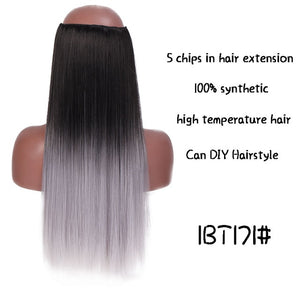 SHANGKE Straight Synthetic 24-Inch Clip in Hair Extensions Heat Resistant Wavy Hairpiece High Temperature Fiber False Hair