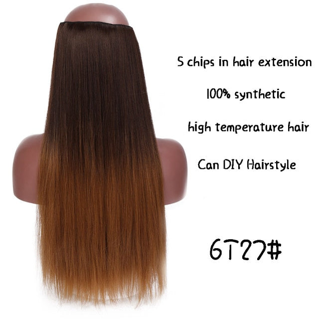 SHANGKE Straight Synthetic 24-Inch Clip in Hair Extensions Heat Resistant Wavy Hairpiece High Temperature Fiber False Hair