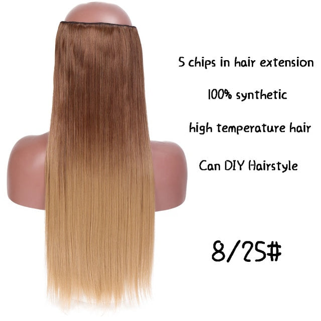 SHANGKE Straight Synthetic 24-Inch Clip in Hair Extensions Heat Resistant Wavy Hairpiece High Temperature Fiber False Hair