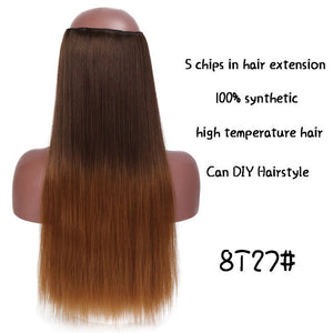 SHANGKE Straight Synthetic 24-Inch Clip in Hair Extensions Heat Resistant Wavy Hairpiece High Temperature Fiber False Hair