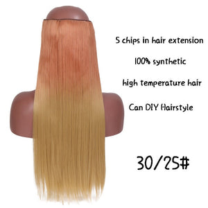 SHANGKE Straight Synthetic 24-Inch Clip in Hair Extensions Heat Resistant Wavy Hairpiece High Temperature Fiber False Hair