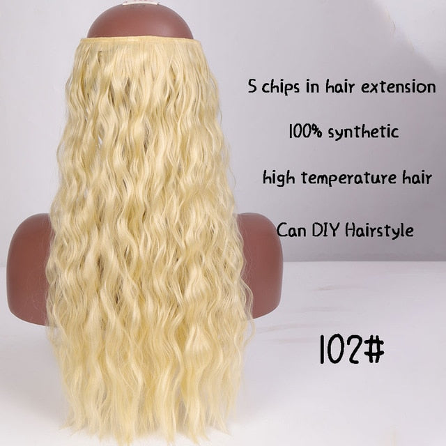 SHANGKE Straight Synthetic 24-Inch Clip in Hair Extensions Heat Resistant Wavy Hairpiece High Temperature Fiber False Hair