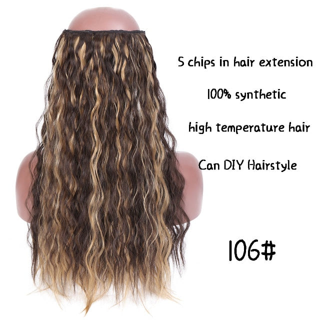 SHANGKE Straight Synthetic 24-Inch Clip in Hair Extensions Heat Resistant Wavy Hairpiece High Temperature Fiber False Hair