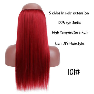 SHANGKE Straight Synthetic 24-Inch Clip in Hair Extensions Heat Resistant Wavy Hairpiece High Temperature Fiber False Hair