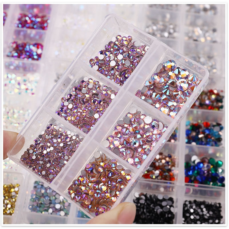 1 Box Crystal Nail Art Rhinestone Gold Silver Clear All Color Flat Bottom Mixed Shape DIY Nail Art 3D Decoration In 6cell pot