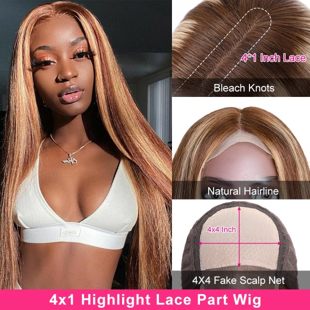 Bone Straight Hair 13x4 Highlight Lace Front Human Hair Wigs Honey Blonde Brown Brazilian Closure Wig Unice Hair Wigs For Women