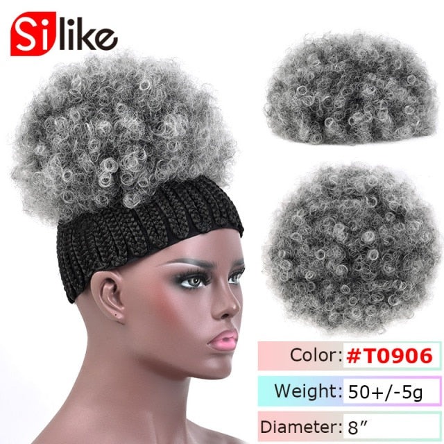 Silike Synthetic Short Afro Puff Hair Bun High Temperature Drawstring Pony Tail Clip in Hair Extension Kinky Puff Hair Bun