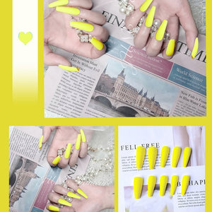 24pcs/box Full Cover fake Press on Nails Matte Yellow Pure Acrylic Frosted Ballerina acrylic for nails for Women free shipping