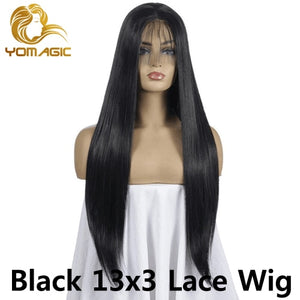 Yomagic  Black Color Synthetic Hair Lace Front Wigs with Baby Hair Straight Glueless Lace Wigs with Pre Plucked For Women