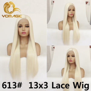 Yomagic  Black Color Synthetic Hair Lace Front Wigs with Baby Hair Straight Glueless Lace Wigs with Pre Plucked For Women