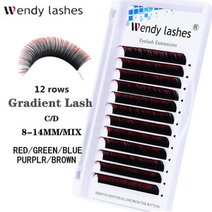12 Lines Colored Eyelash Extensions Individual Ombre Green Blue Brown Lash Faux Mink False Eyelashes Professionals Make Up Tools